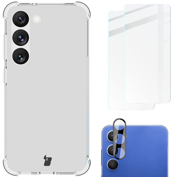 Etui + 2x szkło + obiektyw Bizon Case Clear Pack do Samsung Galaxy S23, przezroczyste