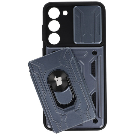 Etui Bizon Case Camshield Card Slot Ring do Samsung Galaxy S23 Plus, szare
