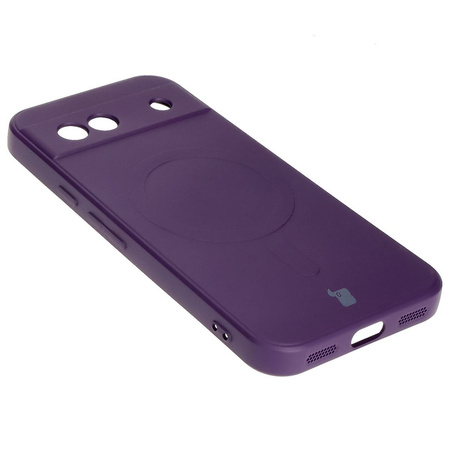 Silikonowe etui z pierścieniem magnetycznym Bizon Case Silicone Magnetic Sq do Google Pixel 8a, śliwkowe