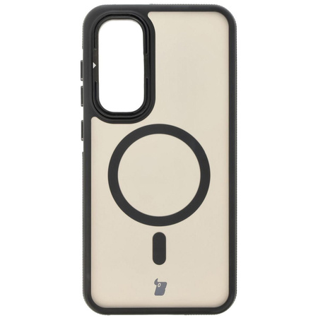 Etui z podstawką i pierścieniem magnetycznym Bizon Case Eclipse do Galaxy S24 FE, przydymione z czarną ramką