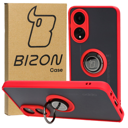 Etui z uchwytem na palec Bizon Case Hybrid Ring do Oppo A78 4G, przydymione z czerwoną ramką