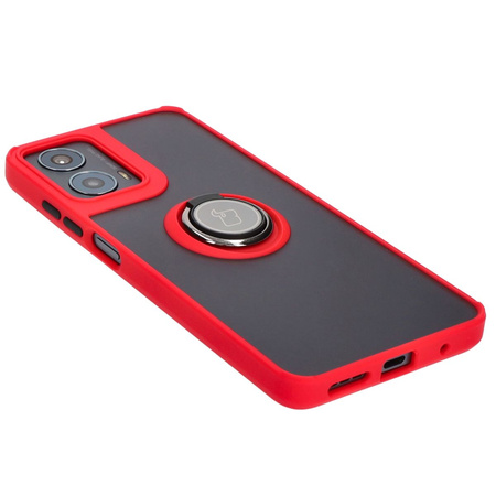 Etui z uchwytem na palec Bizon Case Hybrid Ring do Motorola Moto G04 / G24 / G24 Power, przydymione z czerwoną ramką