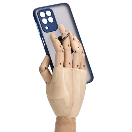 Etui z uchwytem na palec Bizon Case Hybrid Ring do Galaxy M33 5G, przydymione z granatową ramką