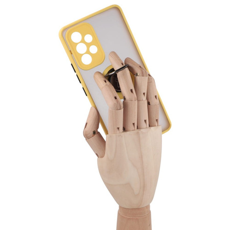 Etui z uchwytem na palec Bizon Case Hybrid Ring do Galaxy A53 5G, przydymione z żółtą ramką