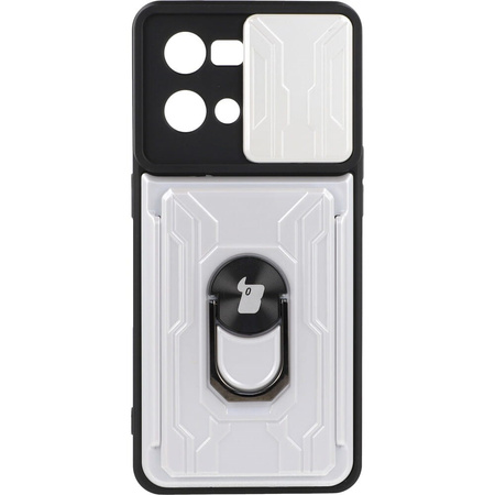 Etui Bizon Case Camshield Card Slot Ring do Oppo Reno 7 4G, białe