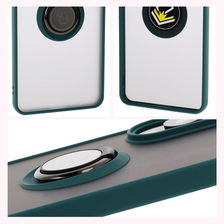 Etui z uchwytem na palec Bizon Case Hybrid Ring do Galaxy S25 Edge, przydymione z ciemnozieloną ramką
