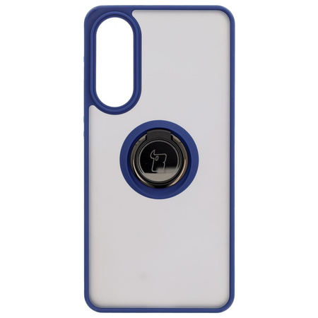 Etui z uchwytem na palec Bizon Case Hybrid Ring do Galaxy S25 Edge, przydymione z granatową ramką