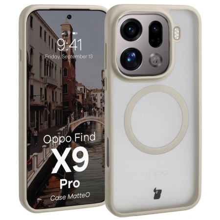 Etui z pierścieniem magnetycznym Bizon Case MatteO do Oppo Find X9 Pro, przydymione-beżowe