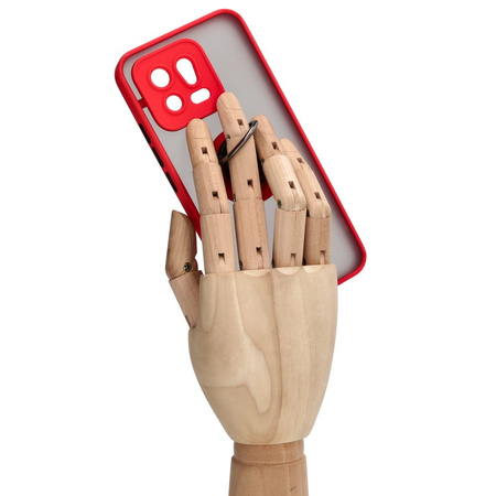 Etui z uchwytem na palec Bizon Case Hybrid Ring do Xiaomi 13, przydymione z czerwoną ramką