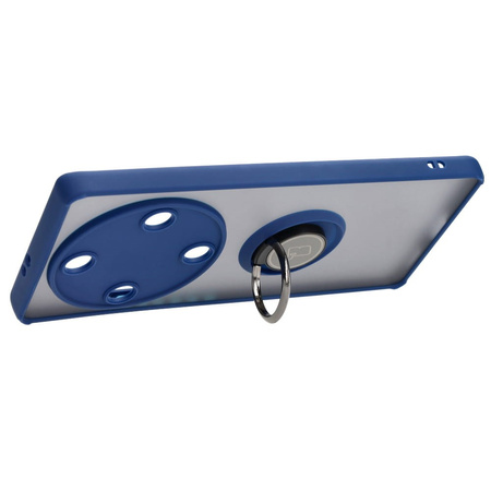 Etui z uchwytem na palec Bizon Case Hybrid Ring do Honor Magic5 Lite, przydymione z granatową ramką