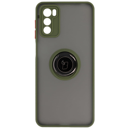Etui z uchwytem na palec Bizon Case Hybrid Ring do Motorola Moto G42 , przydymione z zieloną ramką