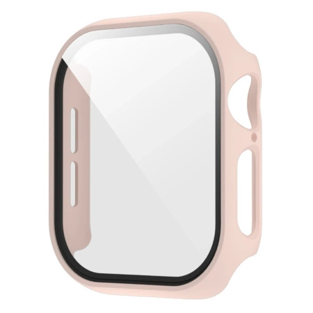 Etui ze szkłem do zegarka Bizon Case+Glass Watch do Apple Watch SE 3 / SE 2 / SE / 6 / 5 / 4 (44 mm), matowe różowe