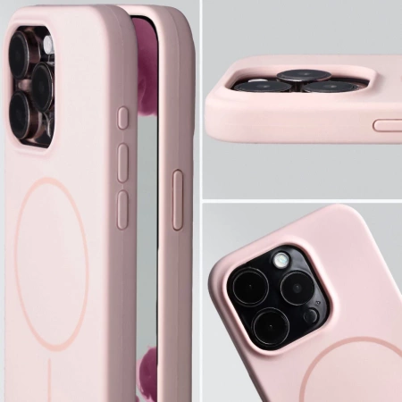 Silikonowe etui z pierścieniem magnetycznym Bizon Soft Case Magnetic do iPhone 15 Pro, jasnoróżowe