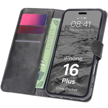 Etui z klapką Bizon Case Pocket do iPhone 16 Plus, czarne