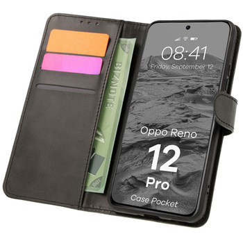 Etui z klapką Bizon Case Pocket do Oppo Reno 12 Pro, czarne