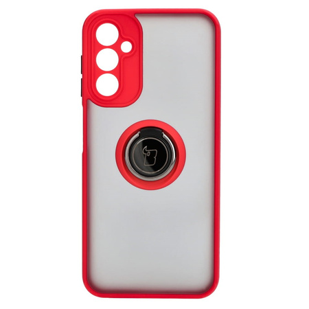Etui z uchwytem na palec Bizon Case Hybrid Ring do Galaxy A14 4G / 5G, przydymione z czerwoną ramką