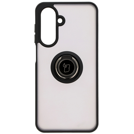 Etui z uchwytem na palec Bizon Case Hybrid Ring do Galaxy A26 5G, przydymione z czarną ramką