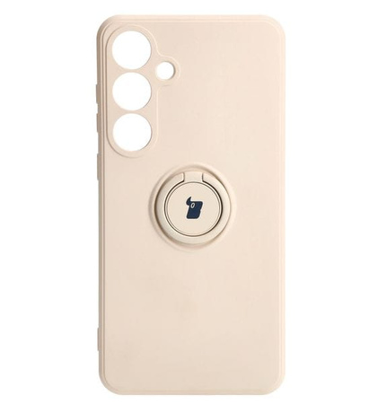 Etui Bizon Case Silicone Ring Sq do Galaxy S24 Plus, beżowe