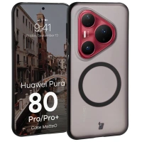 Etui z pierścieniem magnetycznym Bizon Case MatteO do Huawei Pura 80 Pro / Pro Plus, przydymione-czarne