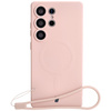Silikonowe etui z pierścieniem magnetycznym Bizon Case Silicone Magnetic do Galaxy S25 Ultra, jasnoróżowe