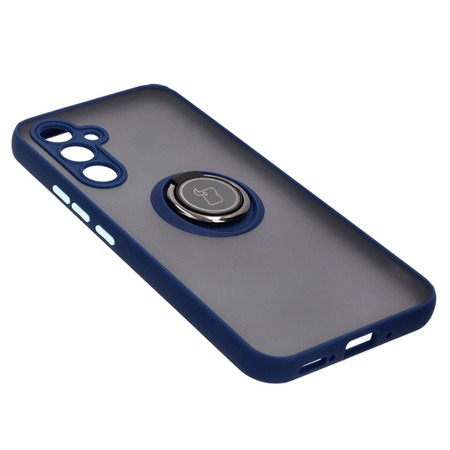 Etui z uchwytem na palec Bizon Case Hybrid Ring do Galaxy A54 5G, przydymione z granatową ramką