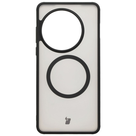 Etui z pierścieniem magnetycznym Bizon Case MatteO do OnePlus 13, półprzezroczyste z czarną ramką