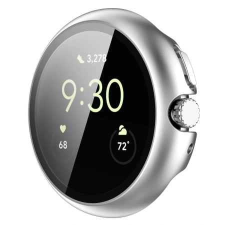 Etui ze szkłem do zegarka Bizon Case Watch Adamo do Google Pixel Watch 4 41 mm, matowe srebrne