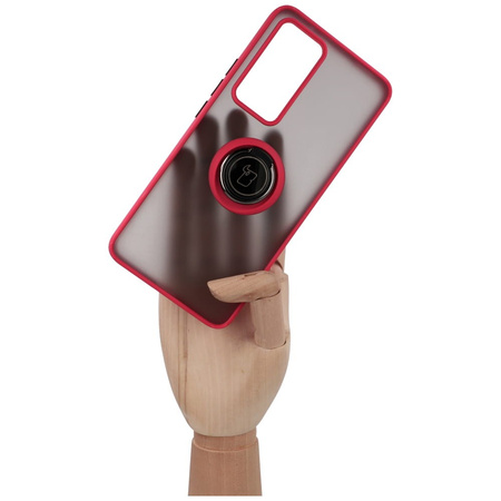 Etui z uchwytem na palec Bizon Case Hybrid Ring do Xiaomi 12T / 12T Pro, przydymione z czerwoną ramką