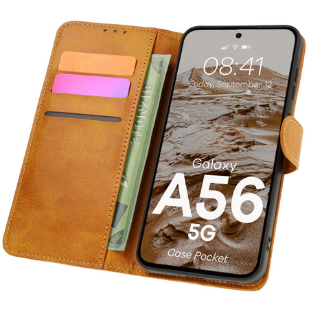 Etui z klapką Bizon Case Pocket do Galaxy A56 5G, brązowe