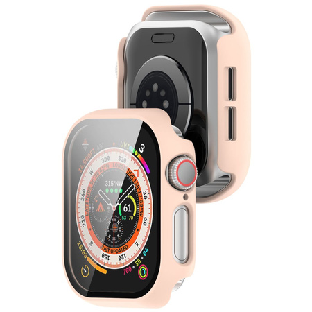 Etui ze szkłem do zegarka Bizon Case+Glass Watch do Apple Watch 11 / 10 42mm, różowe