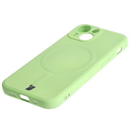 Etui Bizon Case Silicone Magnetic Sq do Apple iPhone 13 Mini, jasnozielone