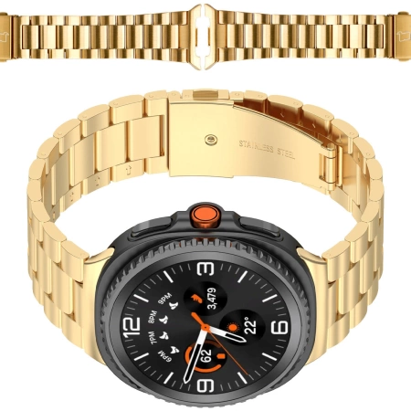Pasek ze stali nierdzewnej Bizon Strap Watch Aura do Samsung Galaxy Watch 8 40 mm / 44 mm / 8 Classic 46 mm, złoty