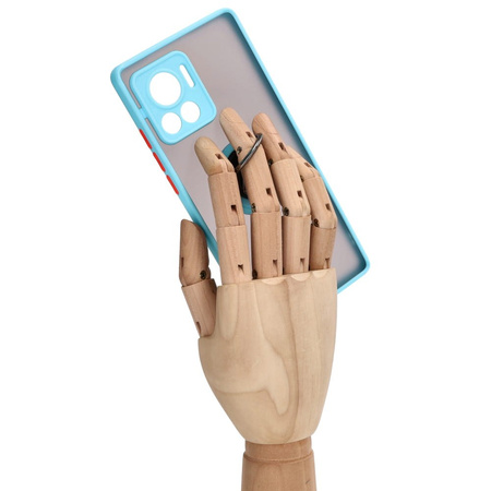 Etui z uchwytem na palec Bizon Case Hybrid Ring do Motorola Edge 30 Ultra, przydymione z jasnoniebieską ramką