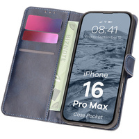 Etui z klapką Bizon Case Pocket do iPhone 16 Pro Max, granatowe