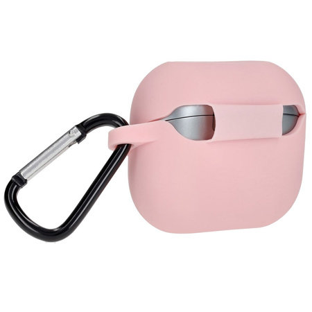 Silikonowe etui z karabińczykiem Bizon Case Headphone Silicone do Galaxy Buds 3/3 Pro/3 FE, jasnoróżowe