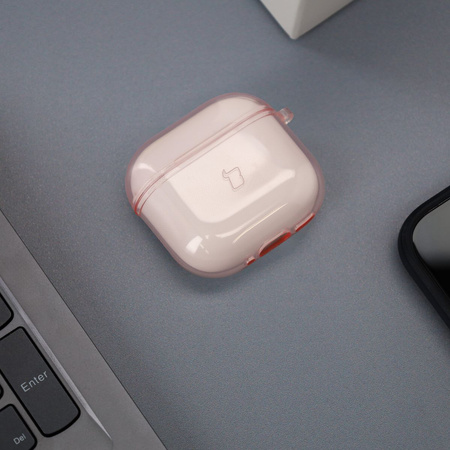 Elastyczne etui z karabińczykiem Bizon Case Headphone Clear do AirPods 4 przeźroczysto-różowe