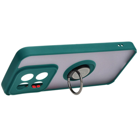 Etui z uchwytem na palec Bizon Case Hybrid Ring do Xiaomi 14, przydymione z ciemnozieloną ramką