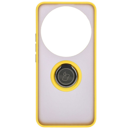 Etui z uchwytem na palec Bizon Case Hybrid Ring do Xiaomi 14 Ultra, przydymione z żółtą ramką