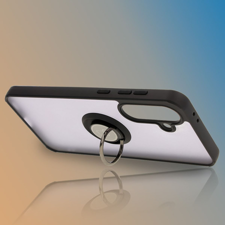 Etui z uchwytem na palec Bizon Case Hybrid Ring do Galaxy A36 5G / A56 5G, przydymione z czarną ramką