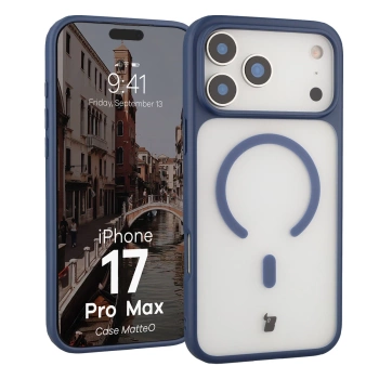 Etui z pierścieniem magnetycznym Bizon Case MatteO do iPhone 17 Pro Max, przydymione-granatowe