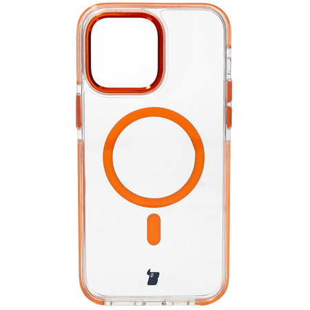 Etui z pierścieniem magnetycznym Bizon Case Marco do iPhone 14 Pro Max, przezroczyste z pomarańczową ramką