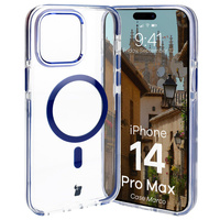 Etui z pierścieniem magnetycznym Bizon Case Marco do iPhone 14 Pro Max, przezroczyste z niebieską ramką