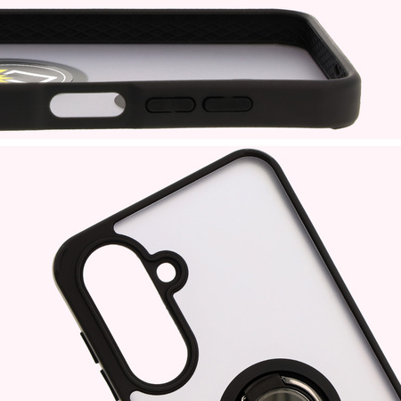 Etui z uchwytem na palec Bizon Case Hybrid Ring do Galaxy A26 5G, przydymione z czarną ramką