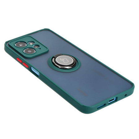 Etui z uchwytem na palec Bizon Case Hybrid Ring do Xiaomi Redmi Note 12 4G, przydymione z ciemnozieloną ramką