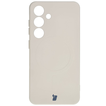 Silikonowe etui z pierścieniem magnetycznym Bizon Case Silicone Magnetic do Galaxy S25 / Galaxy S24, beżowe