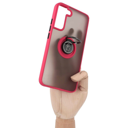 Etui z uchwytem na palec Bizon Case Hybrid Ring do Galaxy S22 Plus, przydymione z czerwoną ramką