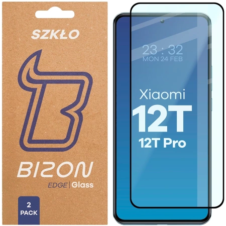 Szkło hartowane Bizon Glass Edge Duo do Xiaomi 12T / 12T Pro, czarna ramka, 2 sztuki