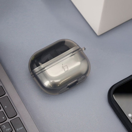 Elastyczne etui z karabińczykiem Bizon Case Headphone Clear do Galaxy Buds 3/3 Pro/3 FE przeźroczysto-czarne