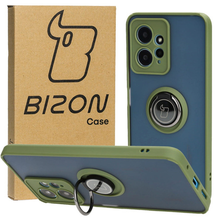 Etui z uchwytem na palec Bizon Case Hybrid Ring do Xiaomi Redmi Note 12 4G, przydymione z zieloną ramką