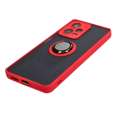 Etui z uchwytem na palec Bizon Case Hybrid Ring do Xiaomi Redmi Note 12 Pro+ 5G, przydymione z czerwoną ramką